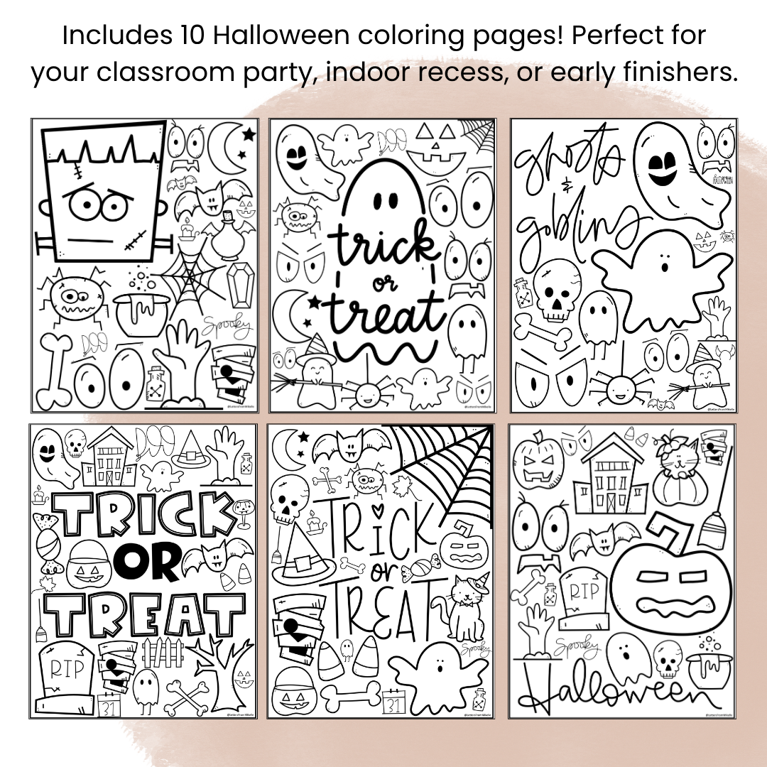 Halloween Coloring Pages | 10 Printable Doodle-Style Designs