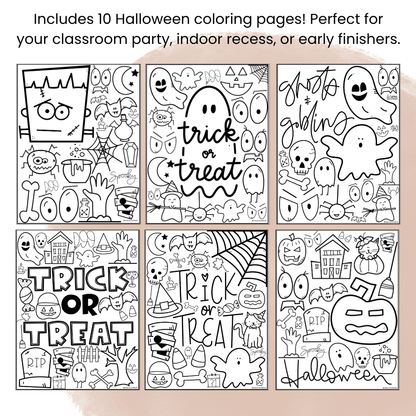 Halloween Coloring Pages | 10 Printable Doodle-Style Designs