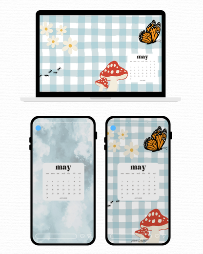 May Backgrounds + Coloring Page
