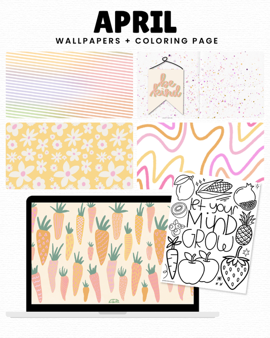 April Backgrounds + Coloring Page