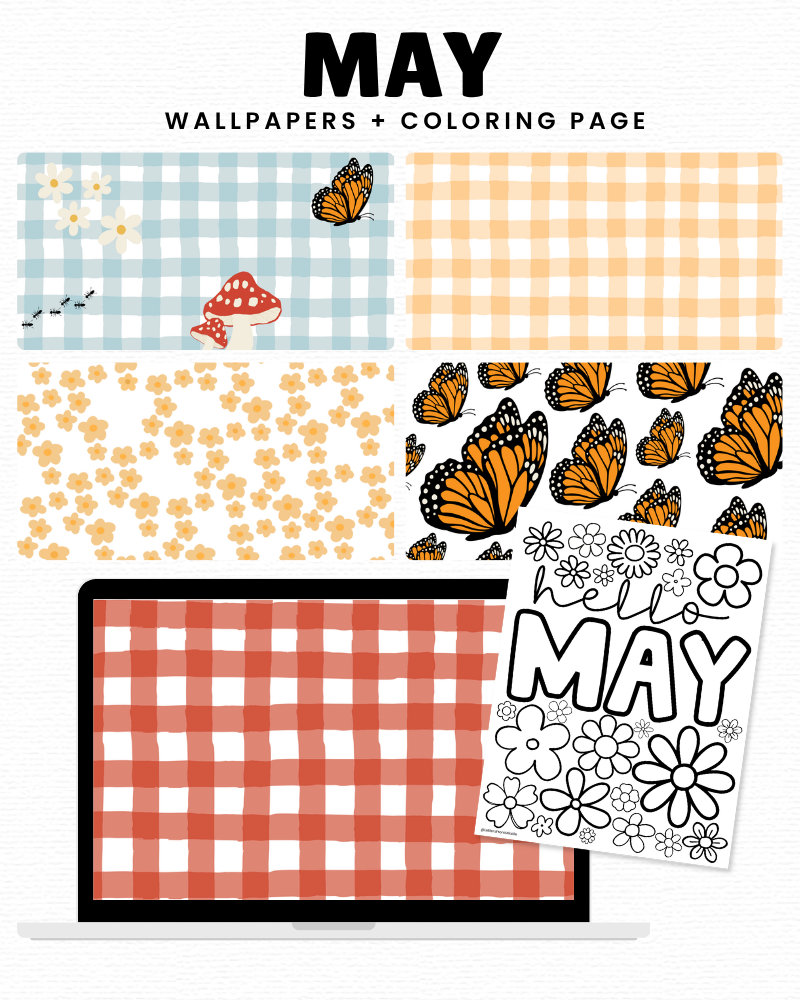 May Backgrounds + Coloring Page