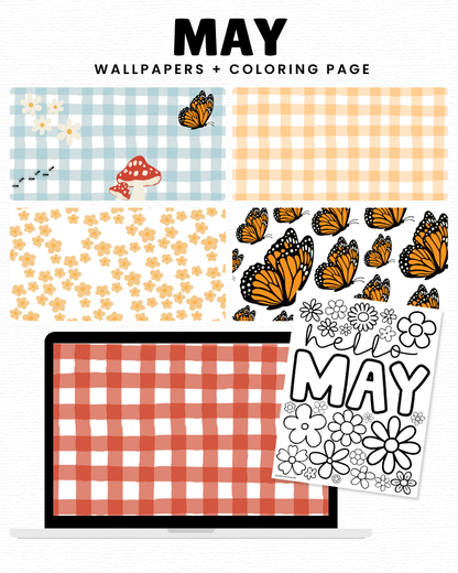 May Backgrounds + Coloring Page