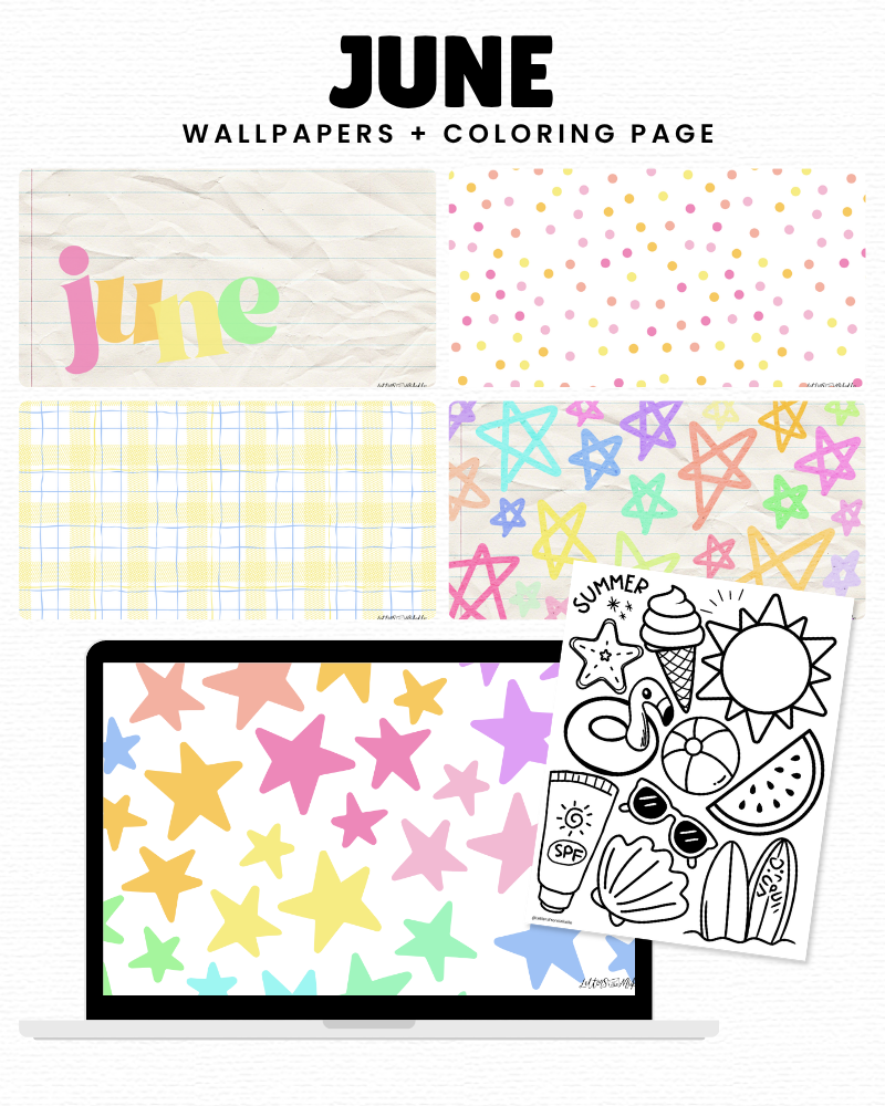 June Backgrounds + Coloring Page